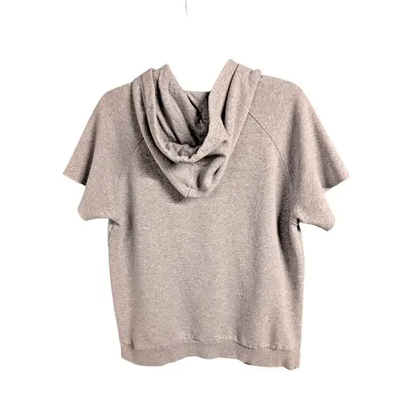 Adidas Hoodie Unisex Light Gray Sweatshirt Short Sleeve Pullover Logo Fleece - Picture 3 of 3